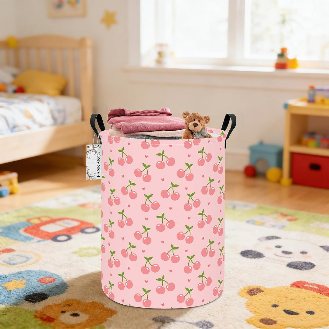 Wäschekorb Aufbewahrungsbehälter Kinderzimmer Wäschekorb Round Pink Cherry, Round Pink Cherry