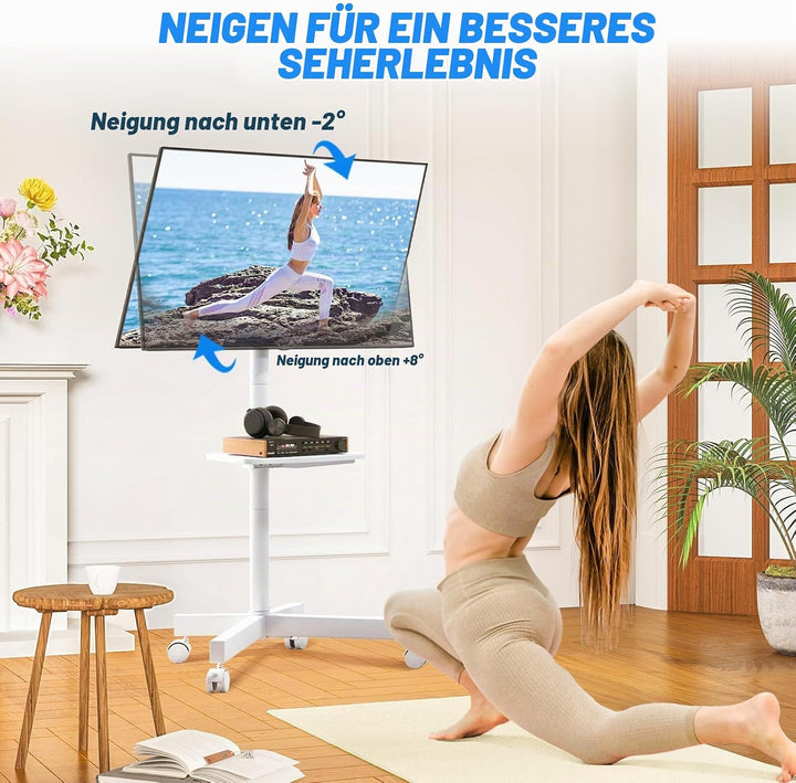 TV Ständer Rollbar Fernsehständer Bodenständer - Rfiver Fernseher ständer Rollwagen mit Rollen Weiss