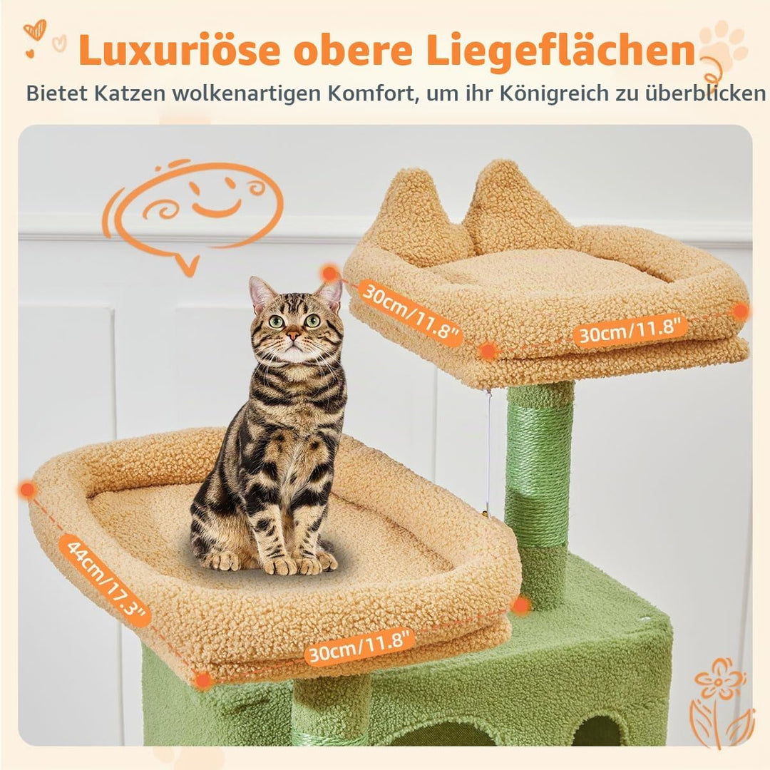 Taoqimiao 146CM Kratzbaum Gross, Katzenbaum Katzen Kratzbaum Grosse Katzen Stabil mit 2 Katzenhaus,