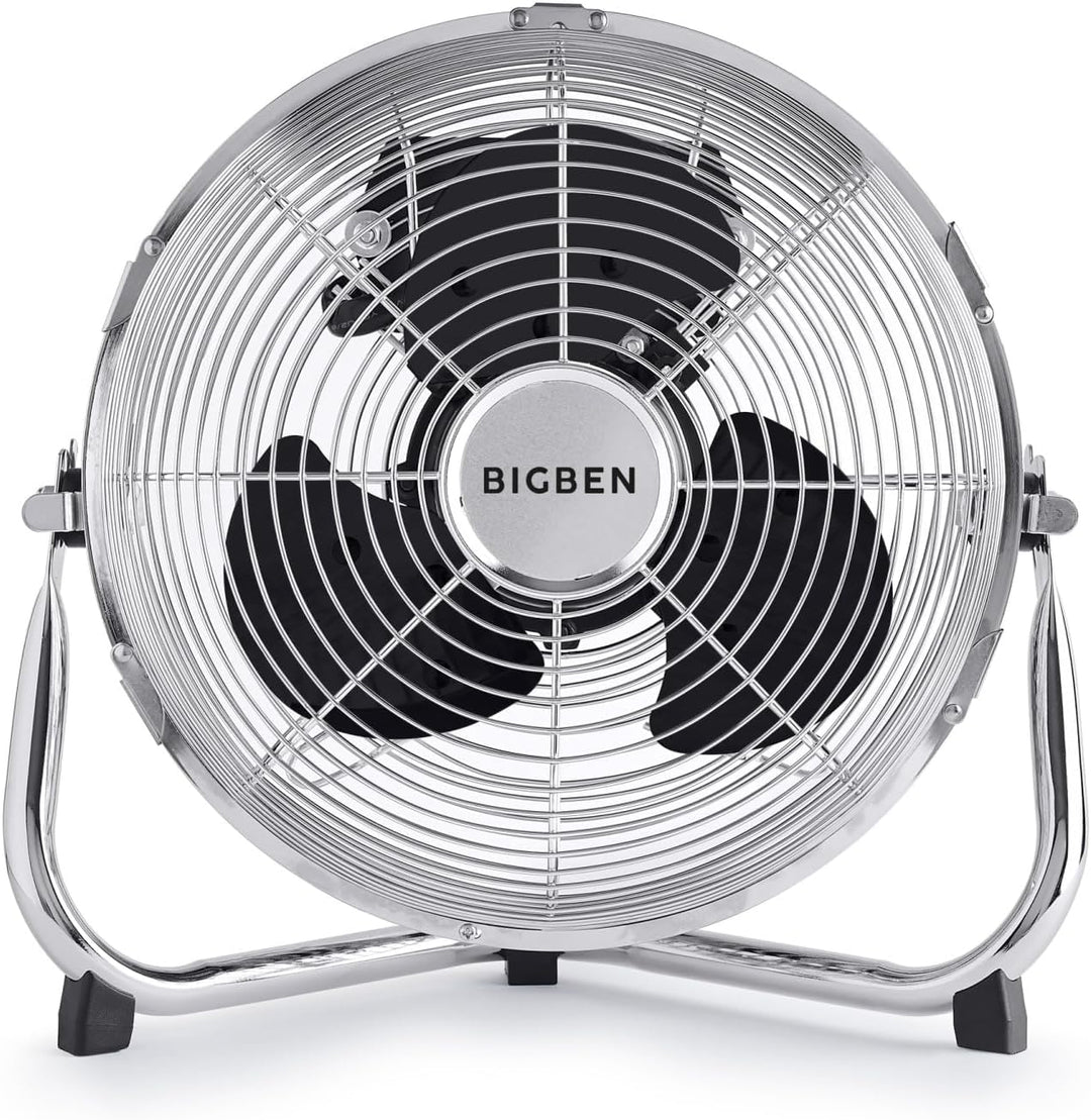 Bigben 48-W-Tischventilator, 3 Geschwindigkeitsstufen, neigbarer Kopf, gebürstetes Aluminium, für Sc