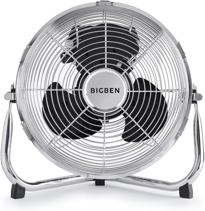 Bigben 48-W-Tischventilator, 3 Geschwindigkeitsstufen, neigbarer Kopf, gebürstetes Aluminium, für Sc