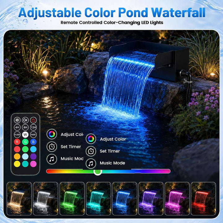 30 cm Wasserfall teich Set, mit 45w 2000L/H Wasserfallpumpe &amp; Filterkäfig, Edelstahl-Wasserfall mit