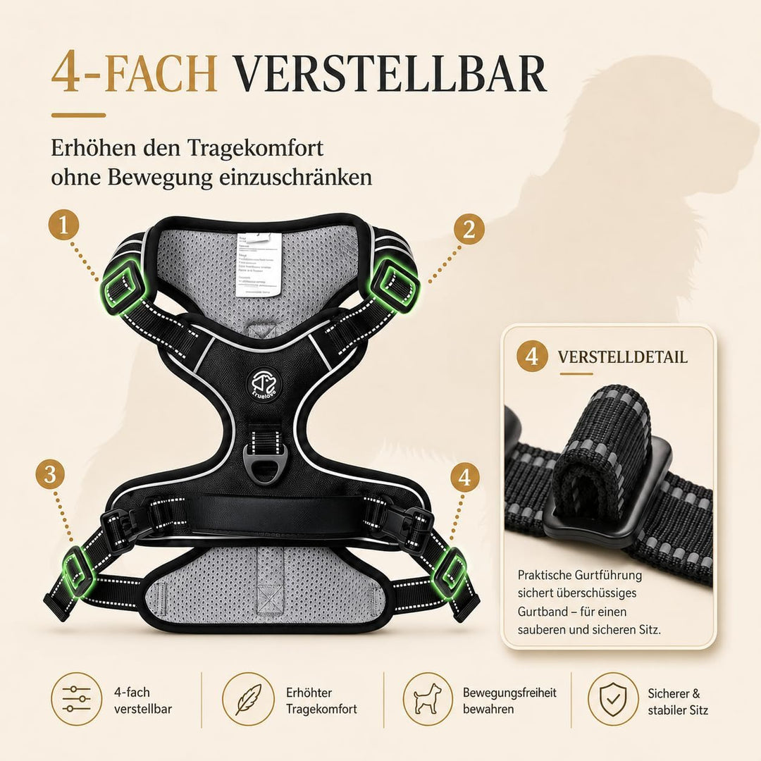 Hundegeschirr Grosse Hunde - Verstellbares Geschirr Hund | Anti-Zug Funktion, Atmungsaktiv, Reflexst