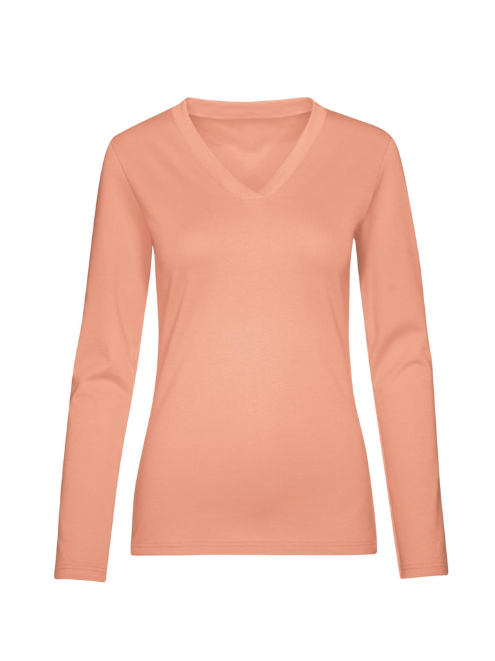 Trigema Damen Trigema Langarmshirt mit V-Ausschnitt Langarmshirt (1er Pack) S Puder, S Puder