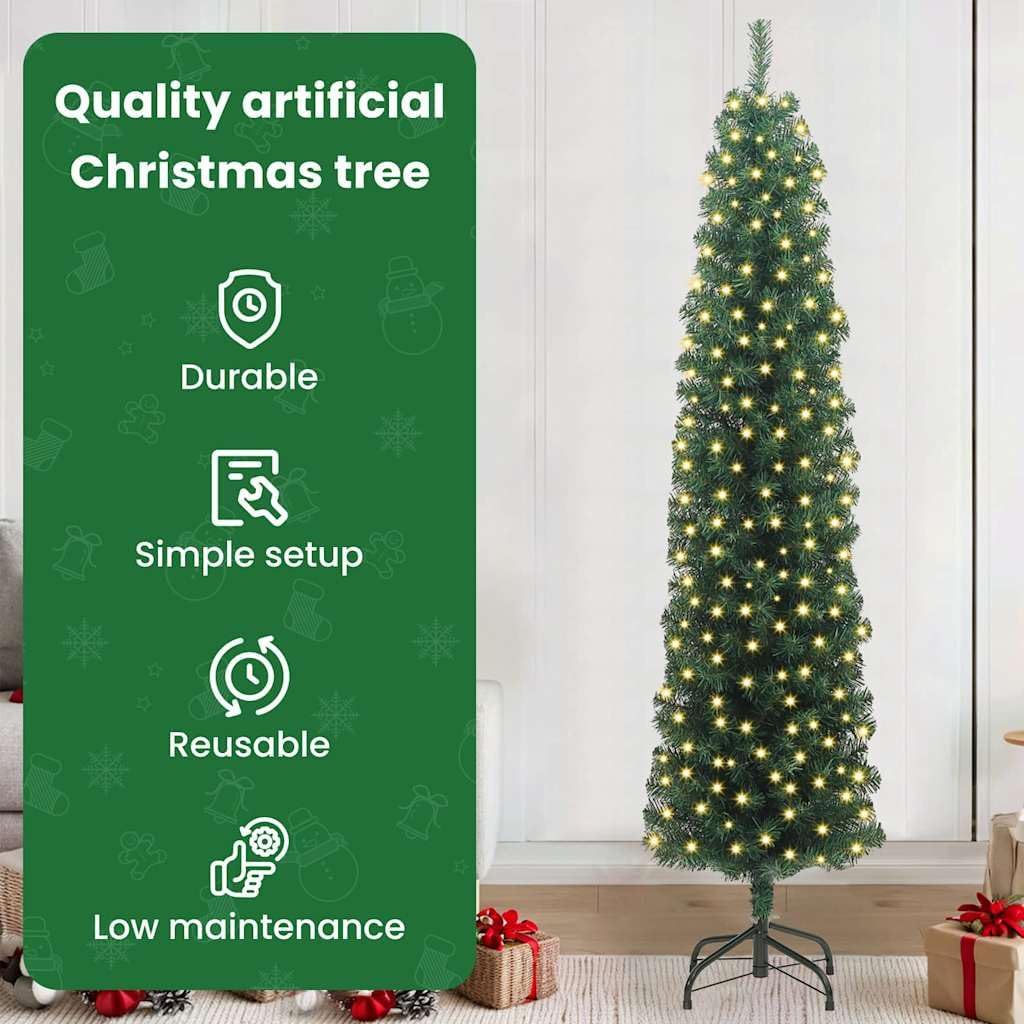vidaXL Schlanker Weihnachtsbaum mit 300 LEDs Grün 210 cm, Gr&amp;