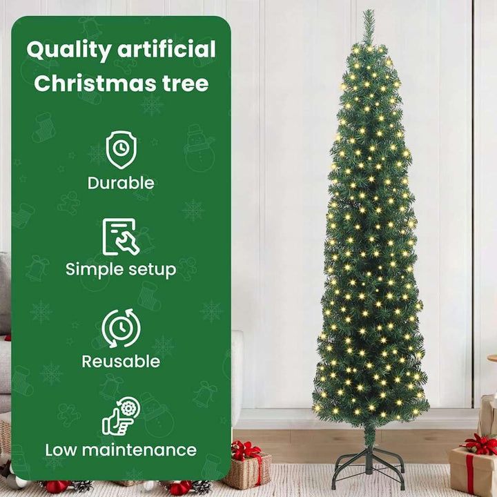 vidaXL Schlanker Weihnachtsbaum mit 300 LEDs Grün 210 cm, Gr&amp;