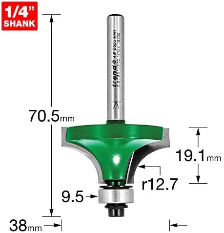 Trend CraftPro C079X1/4TC Kugelführung, Rundfräser, 1/4-Zoll-Schaft mit 12,7 mm Radius und 19,1 mm S