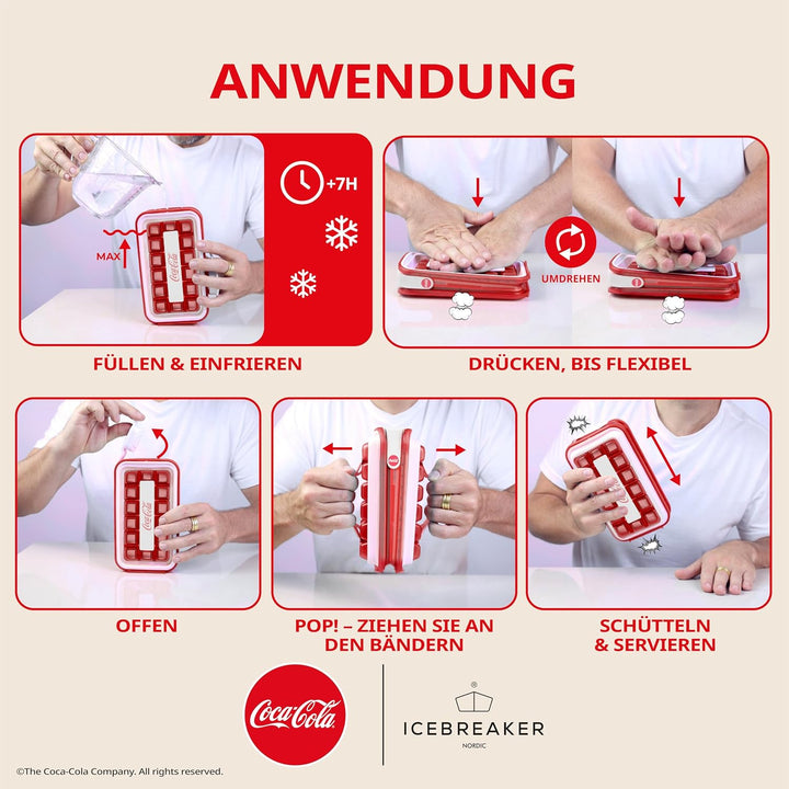 ICEBREAKER Nordic POP 2.0 Eiswürfelform mit Deckel im Coca-Cola® Design – Auslaufsichere Eiswürfelfo