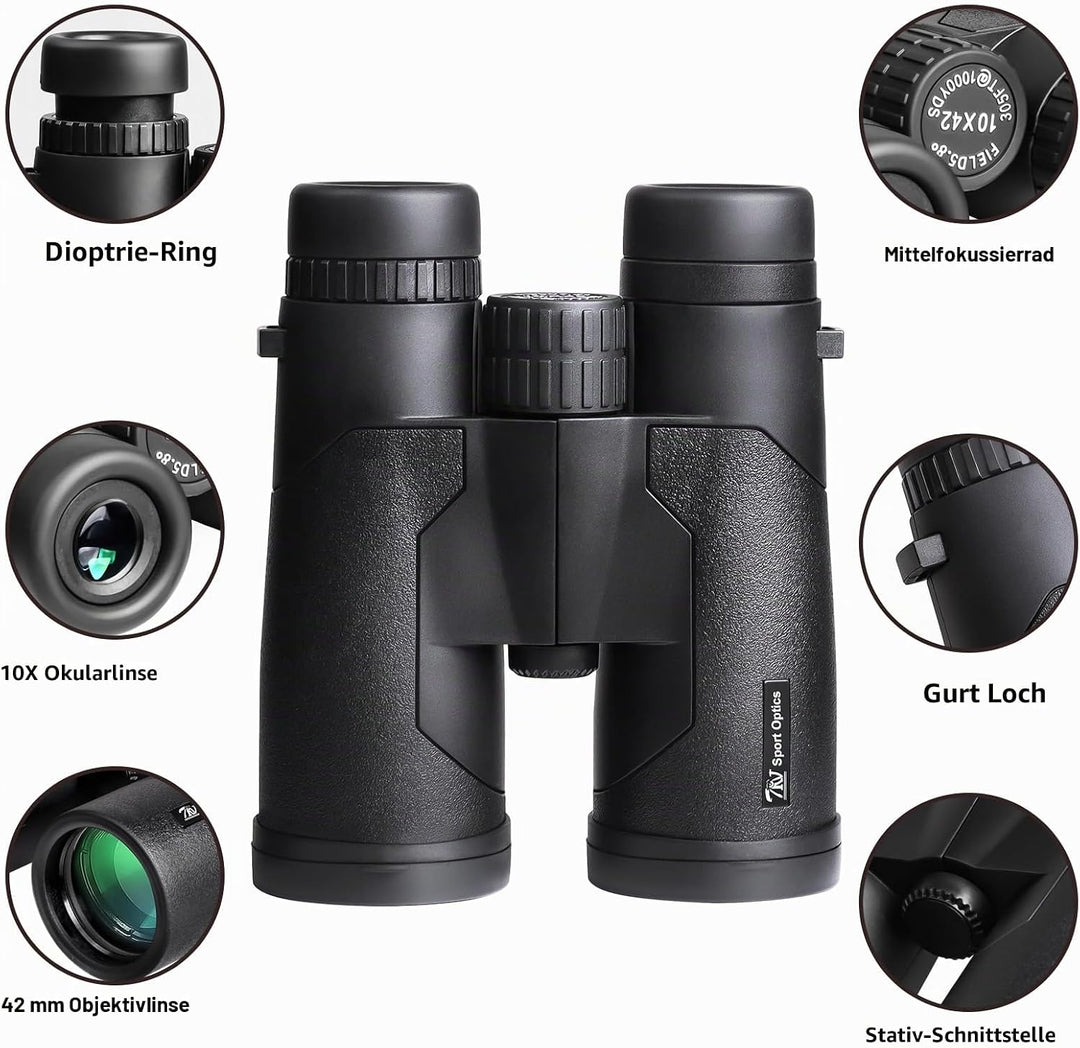 TRV Hochleistungsfernglas 10x42 für Erwachsene mit Bak7-Prisma und BMC-Beschichtung Fernglas für Vog
