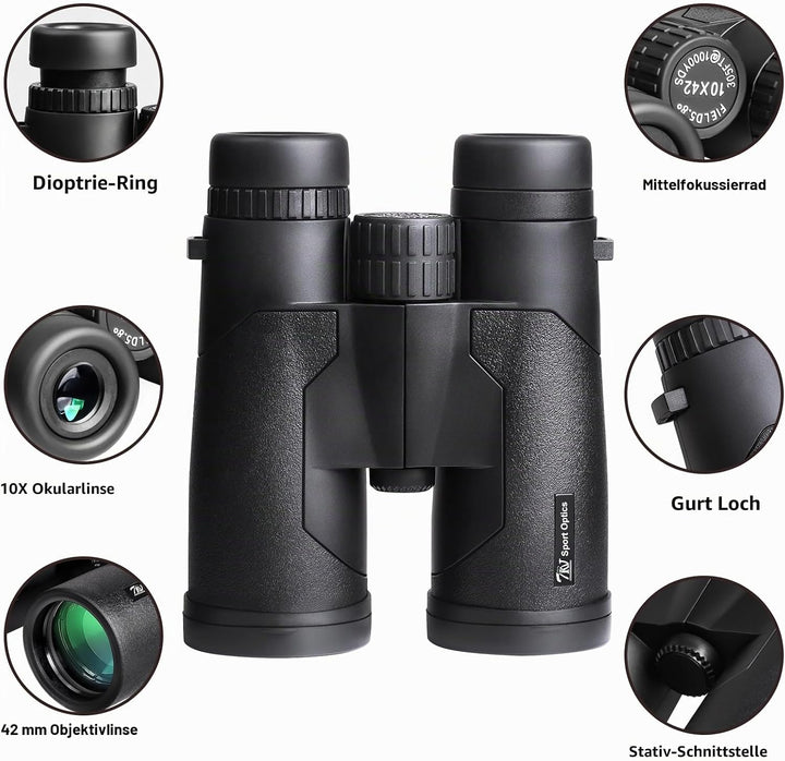 TRV Hochleistungsfernglas 10x42 für Erwachsene mit Bak7-Prisma und BMC-Beschichtung Fernglas für Vog