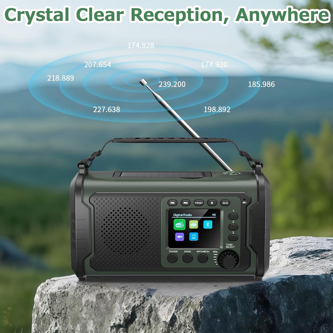 27000mAh DAB/DAB+ Notfallradio mit Kurbel, Solar &amp; USB Laden, Bluetooth 5.3, Powerbank-Funktion, SOS