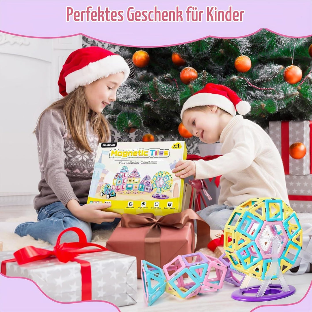 ECHOCUBE Magnetische Bausteine, 120 Teile Magnetische Kacheln mit Magnet Räde Set für Kinder ab 3 Ja