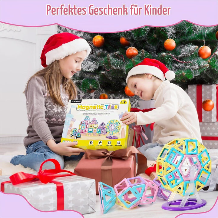 ECHOCUBE Magnetische Bausteine, 120 Teile Magnetische Kacheln mit Magnet Räde Set für Kinder ab 3 Ja