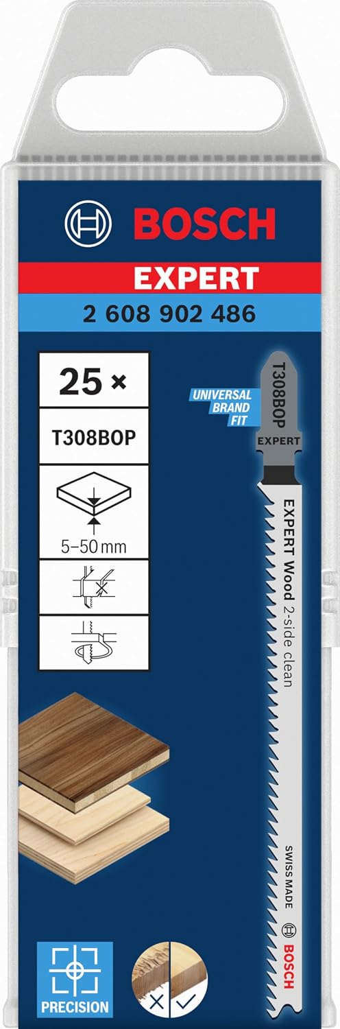 Bosch 25x EXPERT Hardwood 2-side clean T308BOP Stichsägeblatt, 25-tlg.