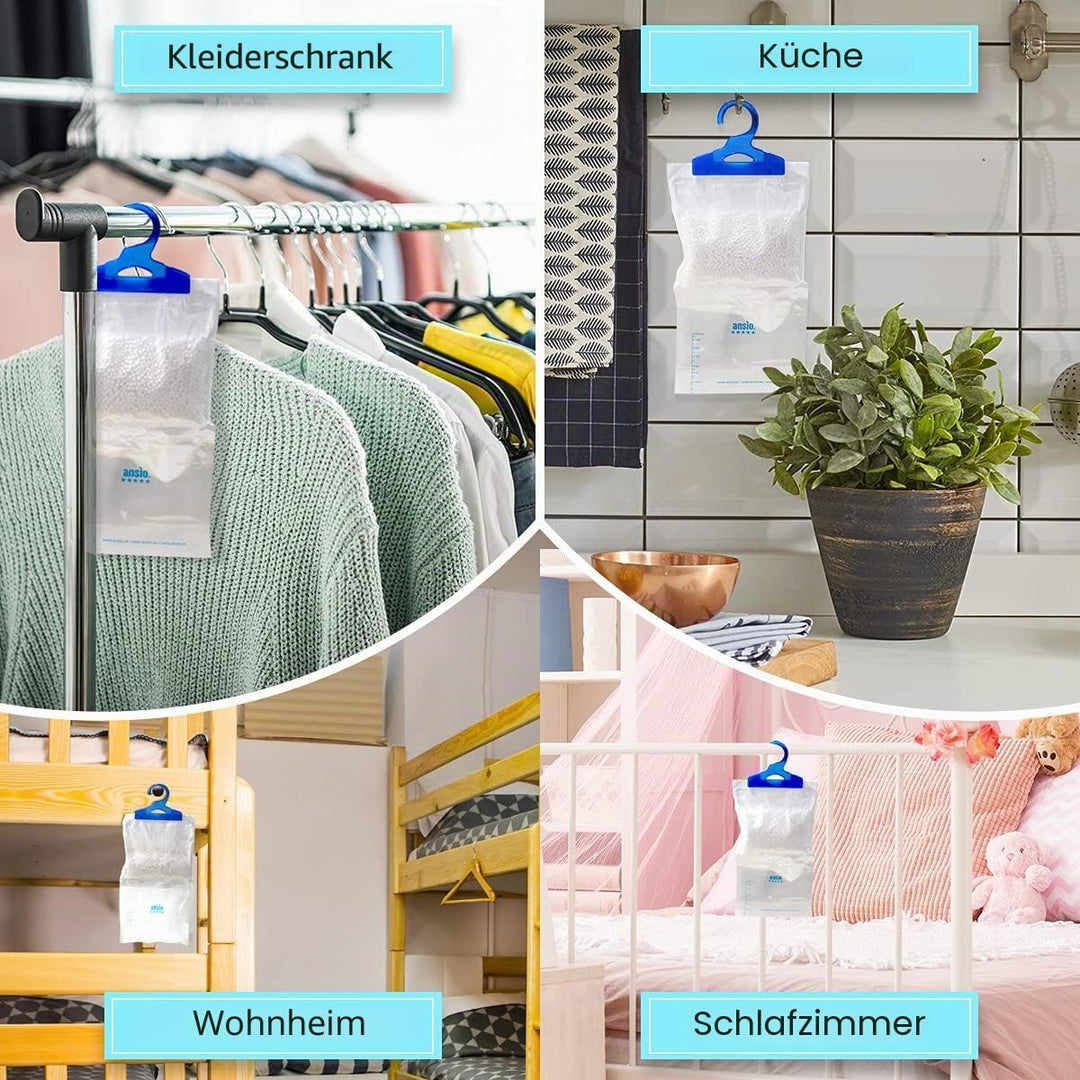 ANSIO Kleiderschrank-Luftentfeuchter, Hängebeutel, 12 Stück, Falle, Kondensations-Luftentfeuchter fü