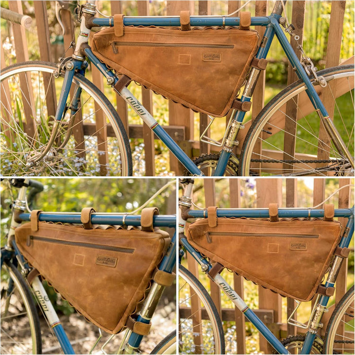 Gusti Fahrradtasche Leder - Roger V. Rahmentasche Ledertasche Vintage Look Fahrradzubehör Braun