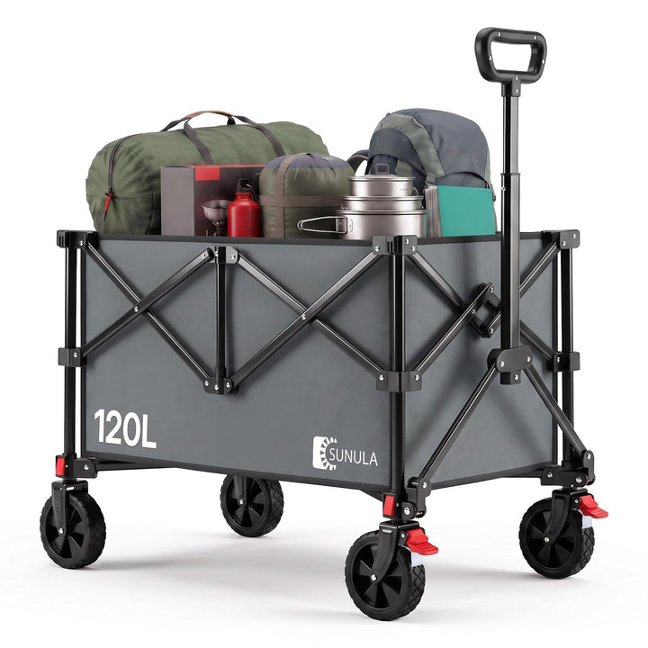 SUNULA Bollerwagen 120 L – 4-seitig zusammenfaltbarer Handwagen klappbar Grau 120L, Grau 120L