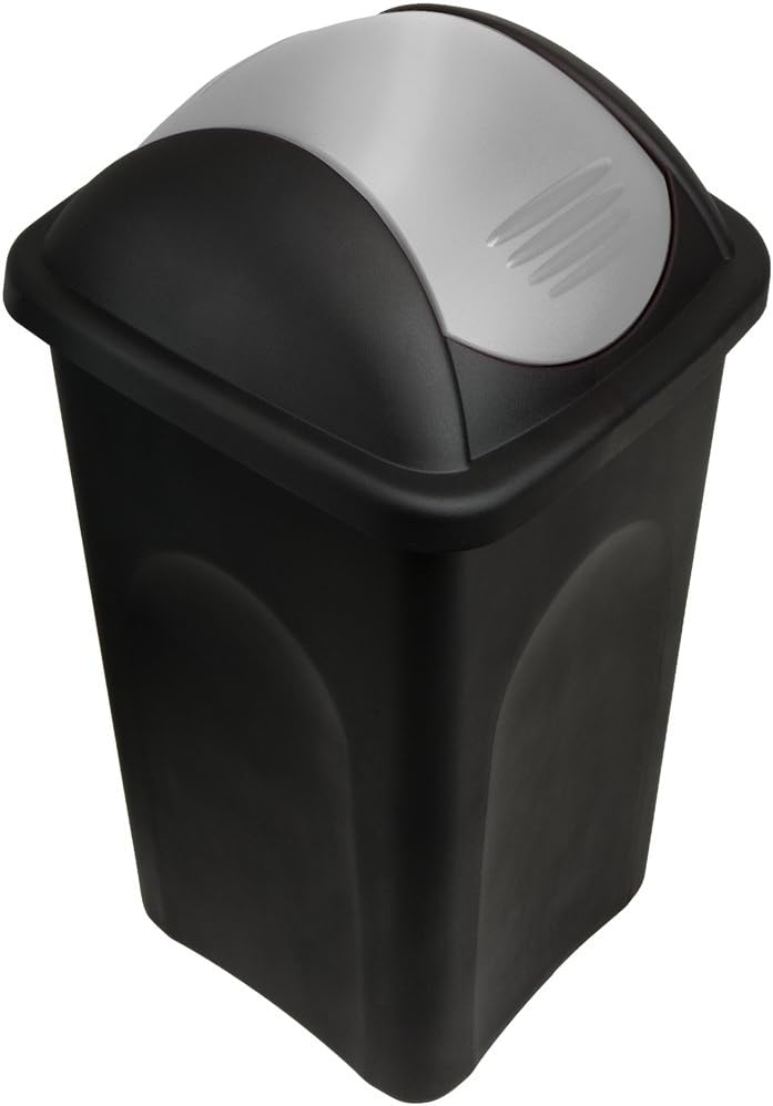 Stefanplast® Mülleimer mit Schwingdeckel, 60 Liter schwarz/silber, schwarz/silber