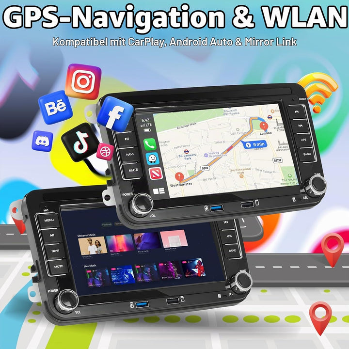 DAB Carplay Autoradio für VW Golf Tiguan Touran Passat Polo Skoda Caddy Seat, 2+64G Kabellosem Andro