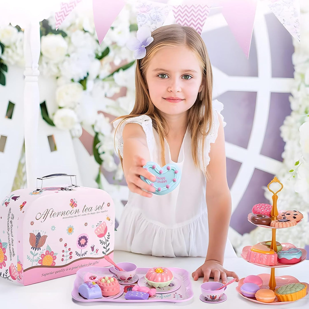 Teeservice Kinder, 46 Teile Puppengeschirr Kinderküche Tin Teekanne Set, Spielküche Zubehör für Kind