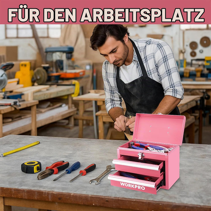 WORKPRO Metall Schubladenbox 2 Schubladen, Rosa, Tisch Organizer, Rosa