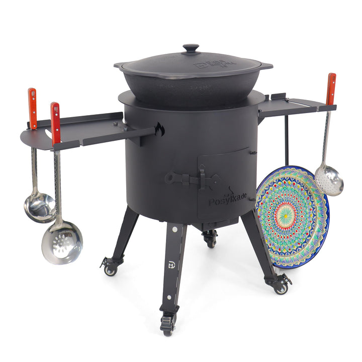 Gusseisen Kazan 16L mit Utschak Feuerofen Ø 44cm | Kasan-Set Runder Boden Deckel | Учаг Feuerschale