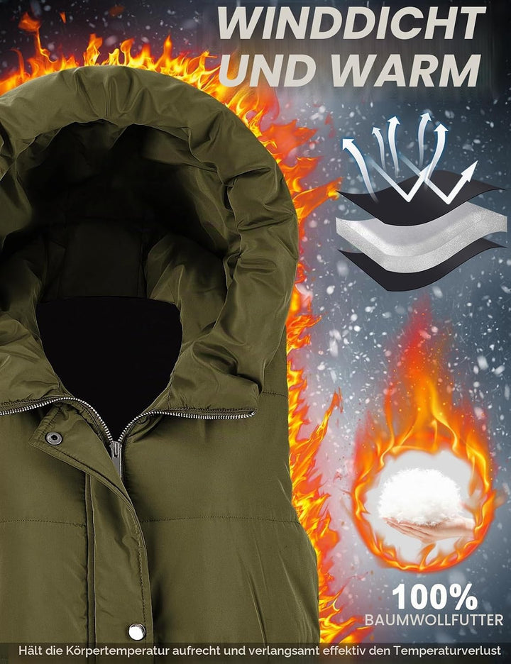 Yuson Girl Lange Jacke Weste für Damen Ärmellose Kapuzenweste Steppweste Damen Lang Winteroberbeklei