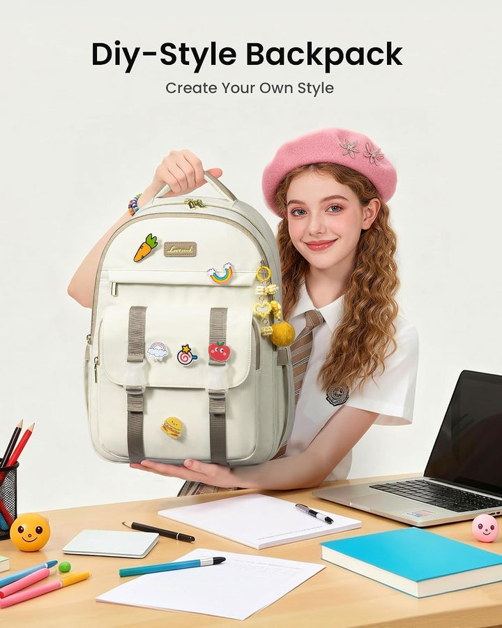 LOVEVOOK Rucksack Damen, 17,3 Zoll Laptop Schulrucksack Teenager Mädchen B-beige 17,3 Zoll, B-beige