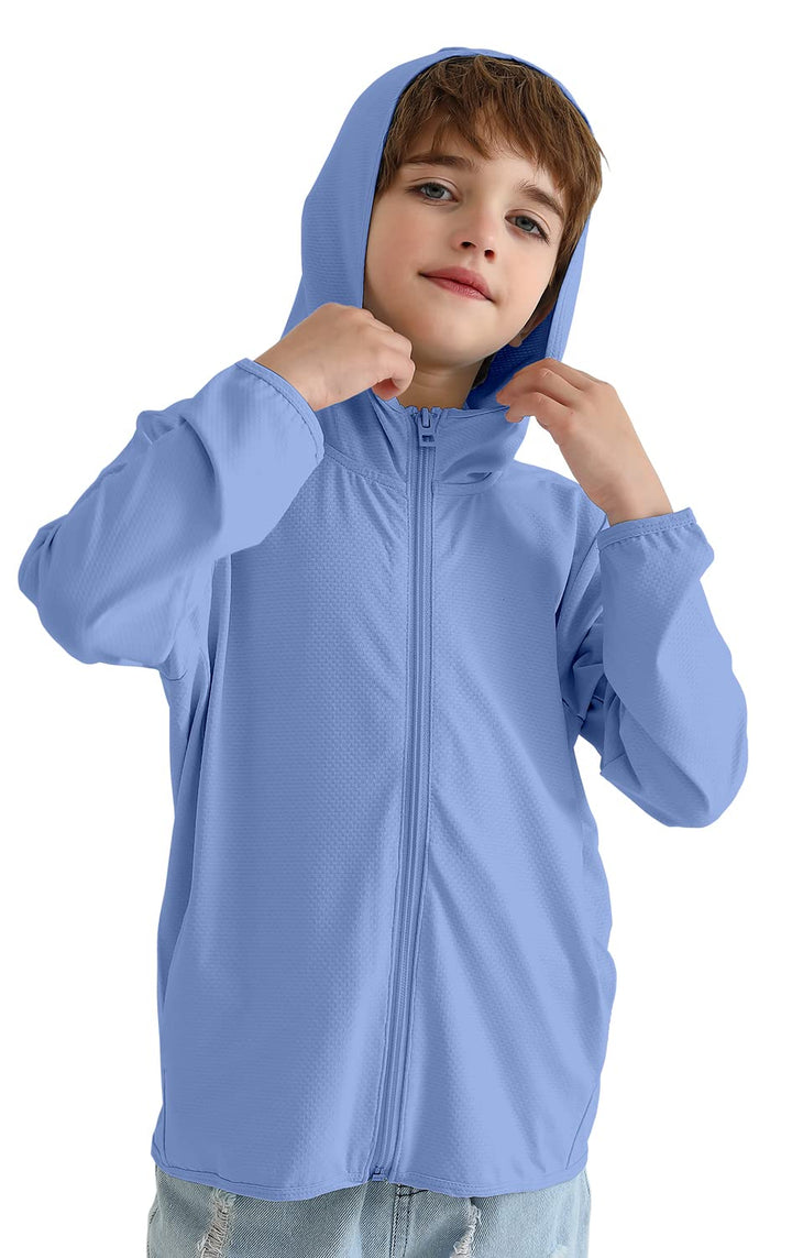 Kinder Athletic Hoodie Dry Fit Sonnenschutz Sweatshirt Daumenlöcher 3–12 Jahre Himmelblau 10-12 Jahr