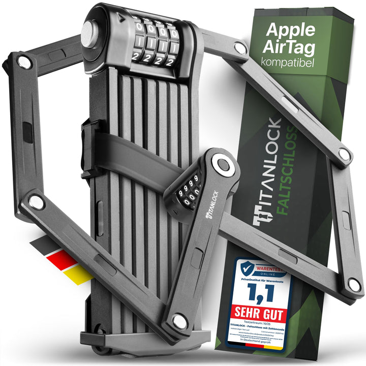 TITANLOCK Fahrradschloss Faltschloss 120 cm Diebstahlsicher [Individueller Pin] Zahlenschloss Schnel