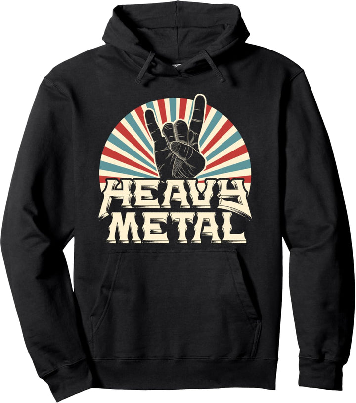 Heavy Metal Pulli Retro Vintage Pommesgabel Devil Horns Pullover Hoodie