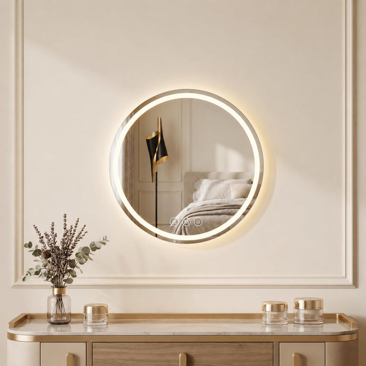 Koonmi runder LED Badspiegel 50 cm, dimmbar Rund 51L x 51B cm, Rund 51L x 51B cm