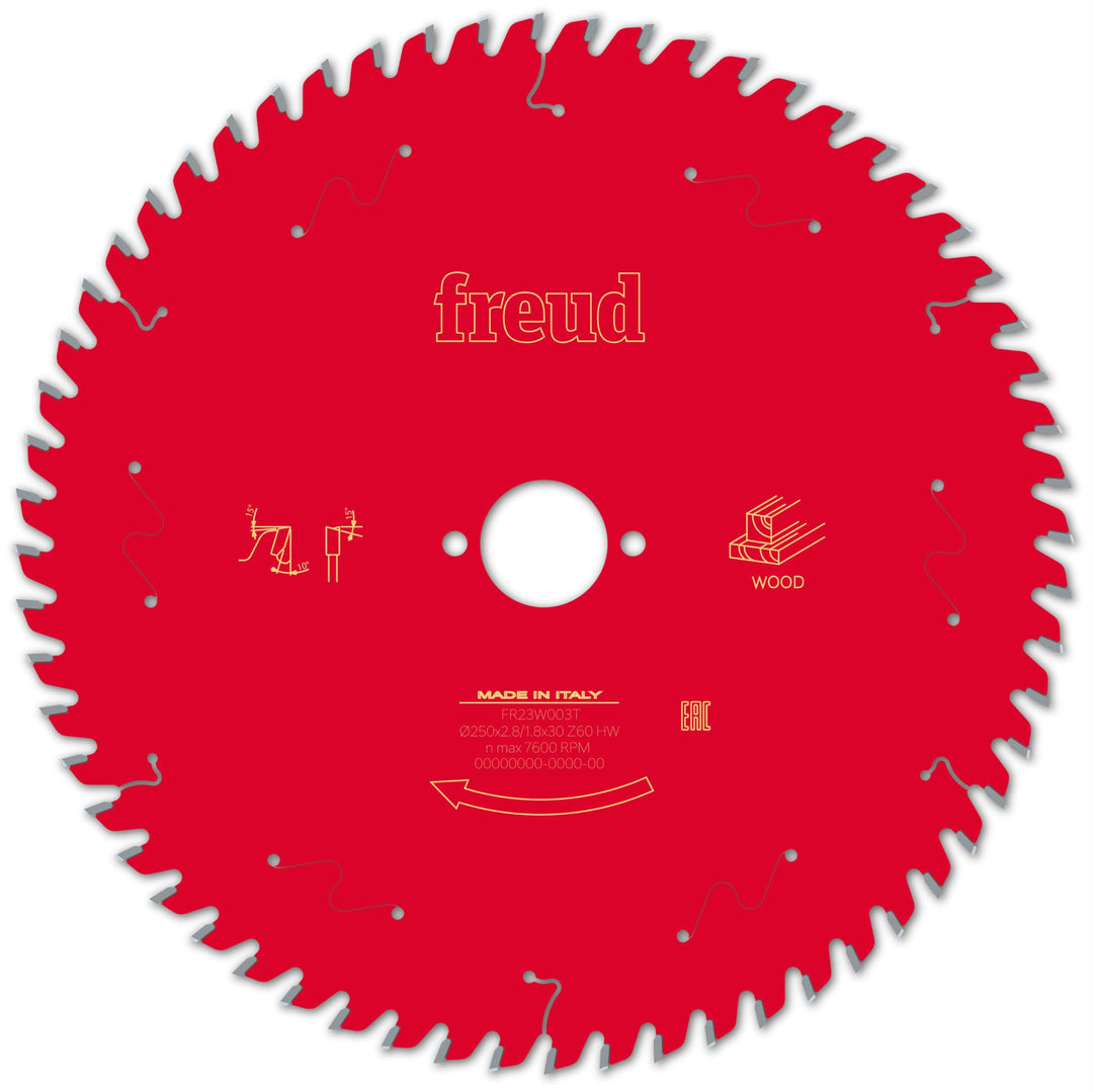 Freud Sägeblatt Tischkreissäge | ideal für Holz | 250 x 30 x 2,8/1,8 | 60 Zähne | Anti-Haft-Beschich