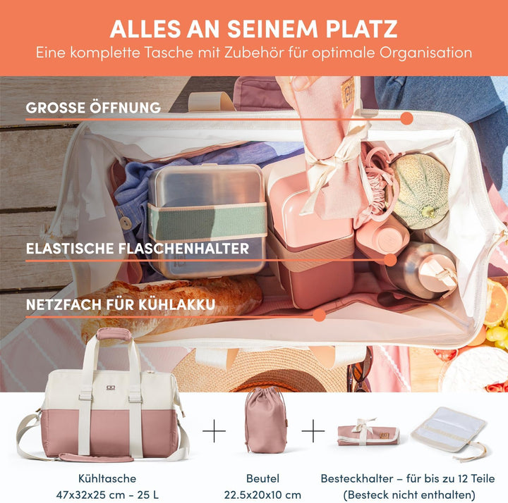 monbento – 25-Liter-Isoliertasche + wasserdichte Tischdecke – Ideal für Picknicks – Rosa