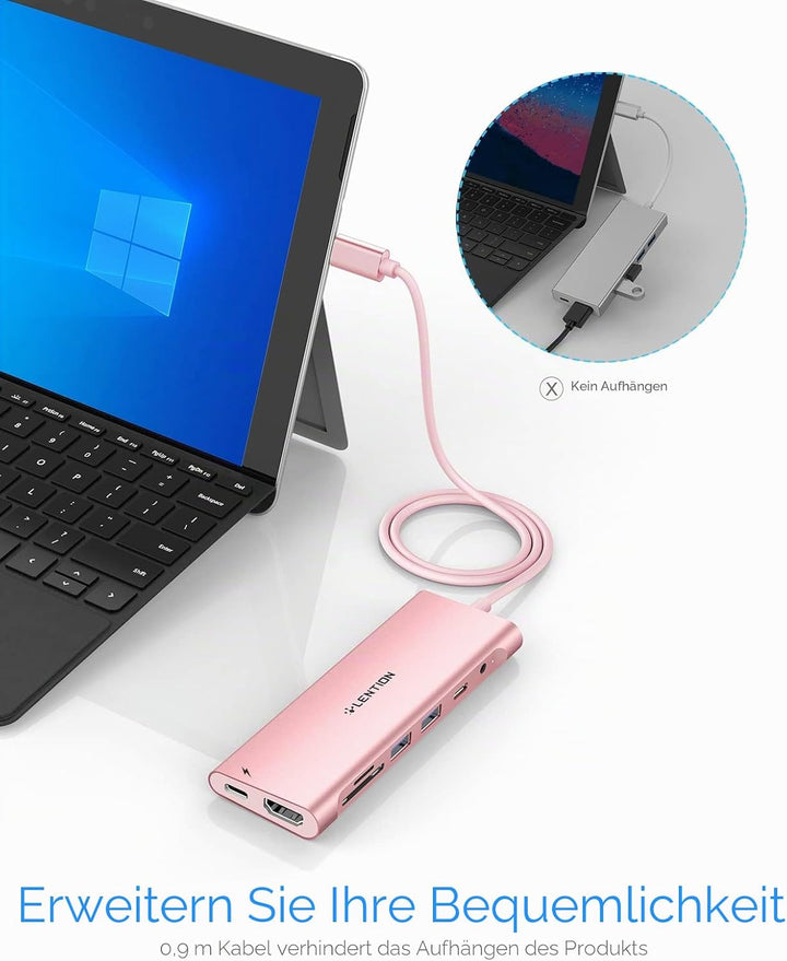 LENTION USB C Hub langes Kabels mit 4K HDMI, USB 3.0, USB-C Datei, SD &amp; Micro SD Kartenleser, AUX, 6