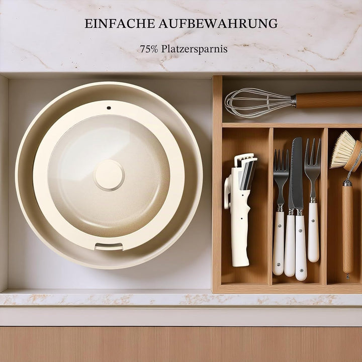 Töpfe und Pfannen Set Non-Stick, Keramik Kochgeschirr Set Abnehmbare/abnehmbare Griffe, RV Camping K