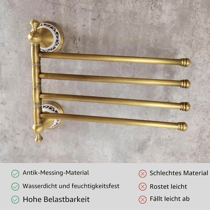 Swivel Towel Rack for Bathroom, Antique Bronze Folding 4 Arms Hand Towel Bars Towel Hanger for Laund
