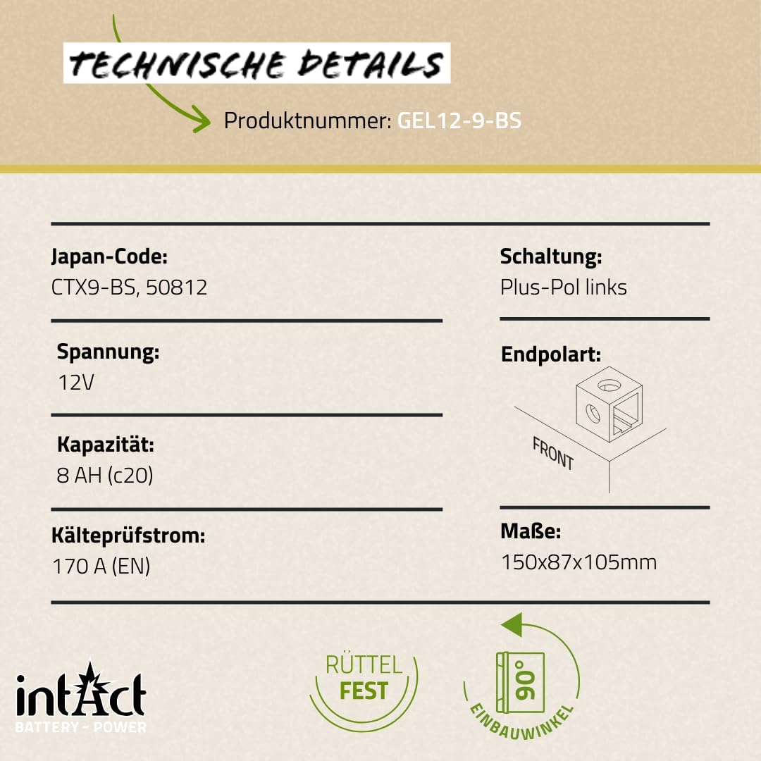 intAct - GEL MOTORRADBATTERIE | Batterie mit +30% Startleistung. Für Roller, Motorrad etc. | Bike-Po