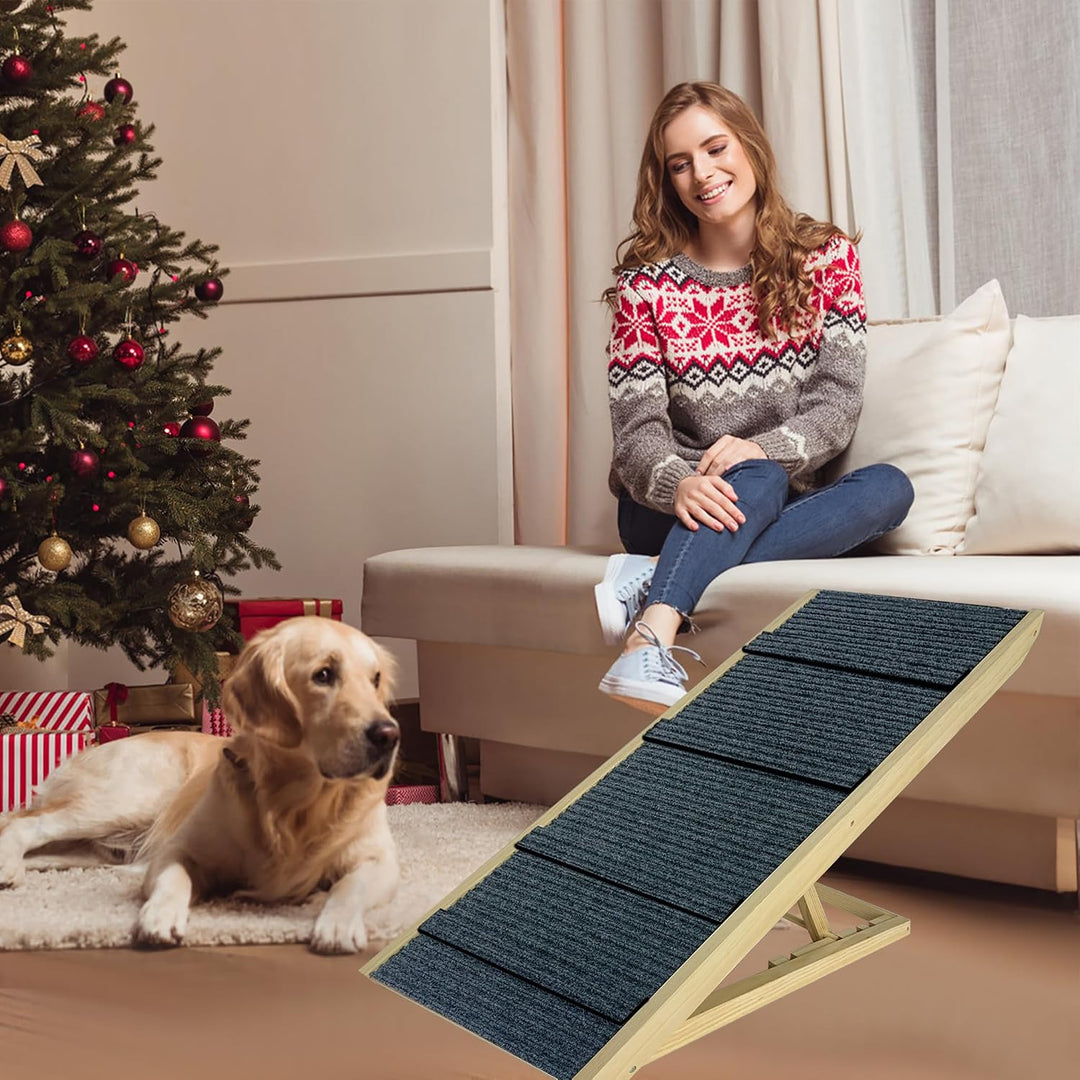 Hunderampe aus Holz, Klappbar Hundetreppe Höhenverstellbar, Hundetreppe für Bett Sofa 60cm Hoch, rut