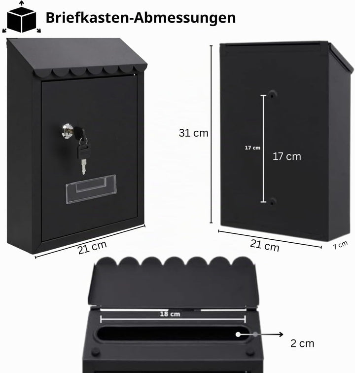 Assorted Collections Wandbriefkasten, verzinkter Stahl, abschliessbarer Briefkasten mit 2 Schlüsseln