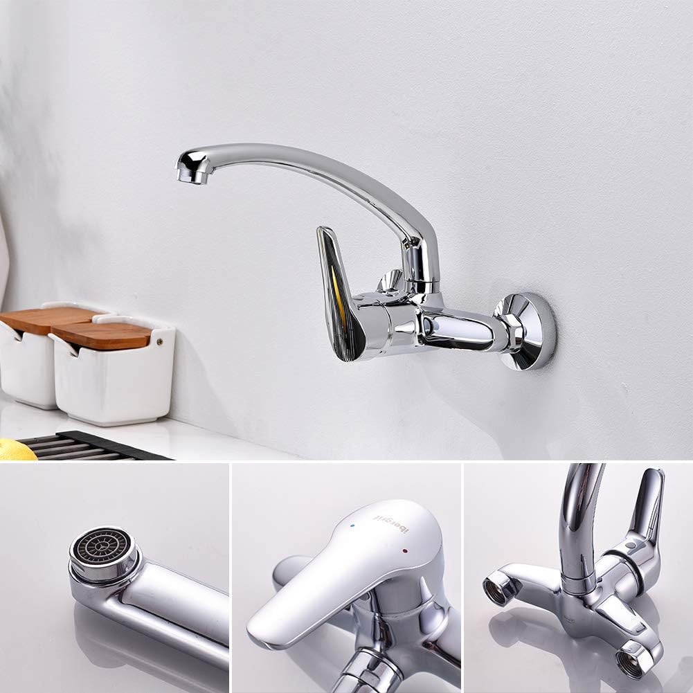 Ibergrif M16350 Roma, Wandmontage Küchenarmatur, Einhand Spültischbatterie, Wasserhahn Küche, Chrom