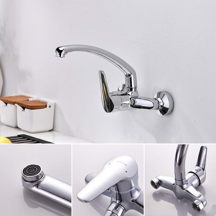 Ibergrif M16350 Roma, Wandmontage Küchenarmatur, Einhand Spültischbatterie, Wasserhahn Küche, Chrom
