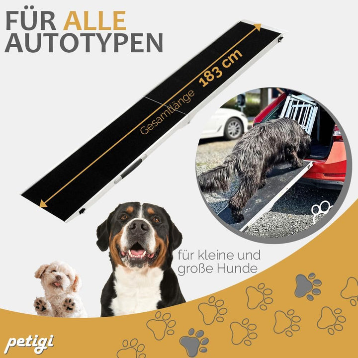 Petigi Hunderampe Hundetreppe, Auto Rampe Einstiegshilfe für Hunde Modell 01- 183 cm, Modell 01- 183