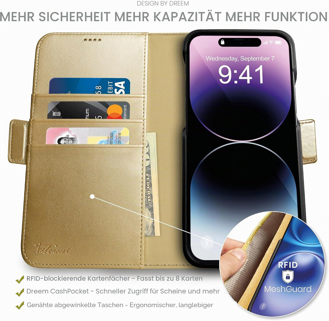 Dreem Fibonacci iPhone 14 Pro Max Brieftaschen-Etui / 2-in-1 stossfestes Etui und abnehmbares Folio