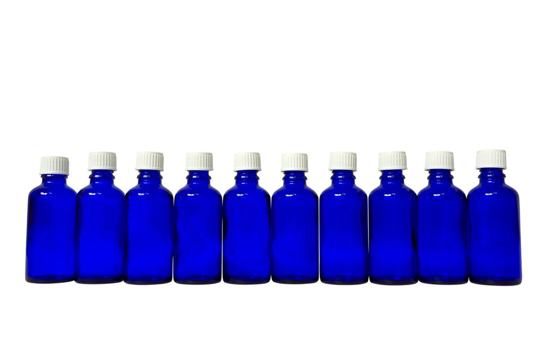 10 x Blauglas Flasche je 50 ml mit DIN18 Gewinde &amp; Deckel