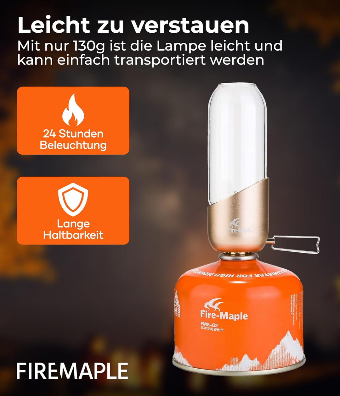 Fire-Maple Gaslampe Gaslaterne für Camping &amp; Outdoor [NUR 140g] - Gas Lampe aus Edelstahl, eloxierte