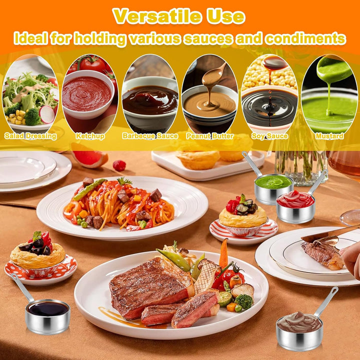 4 Stück Edelstahl Saucenpfanne mit Griff, 100ml Mini Kochtopf Saucentassen Kleine Kasserolle, Multif