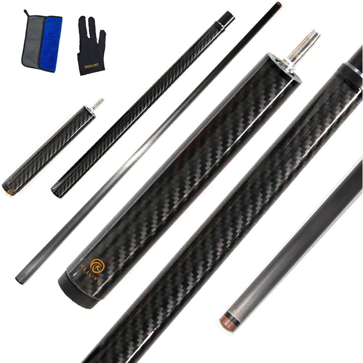 OKHEALING Kohlefaser-Billardqueue – 13,8 mm Kopf, 1/3 langes Springbecken-Queue-Gelenk, 124 cm, hand