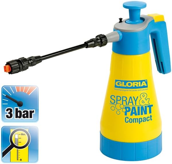 GLORIA Drucksprüher Spray &amp; Paint Compact | 1,25 L Farbsprüher/Ölsprüher | Handsprüher auch für Lasu