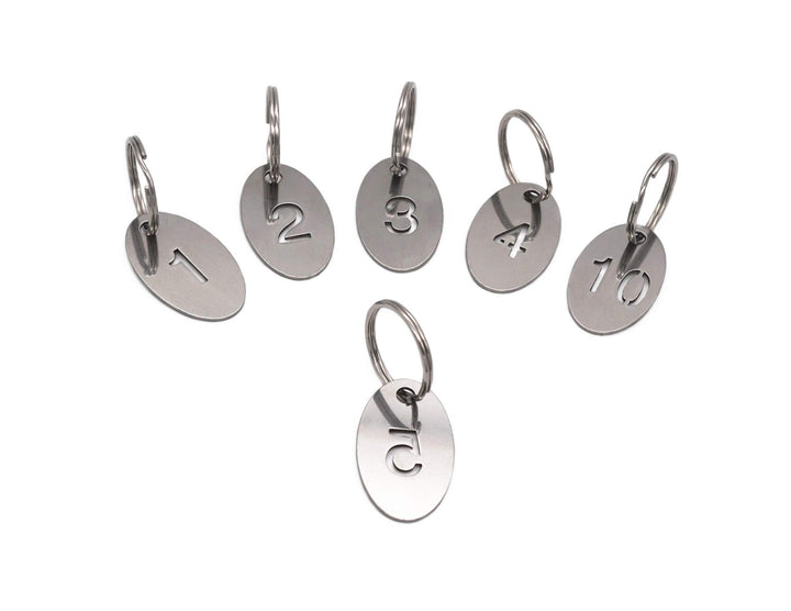 304 Edelstahl Oval Schlüsselanhänger mit Ring Ausgehöhlte Nummer ID Tags Schlüsselanhänger Nummerier